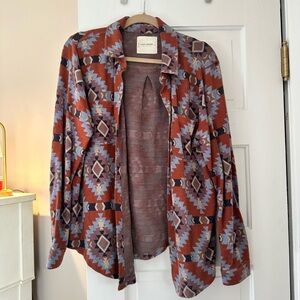 Lucky Brand Women's Plaid Knit Boyfriend Button Up Shirt